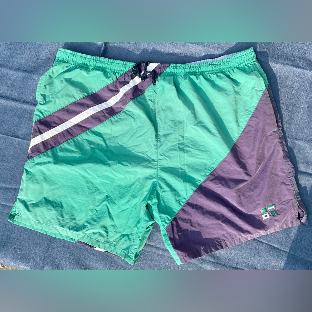 Retro 80s Color Block Swimming Trunks Mens XL Vintage Winners